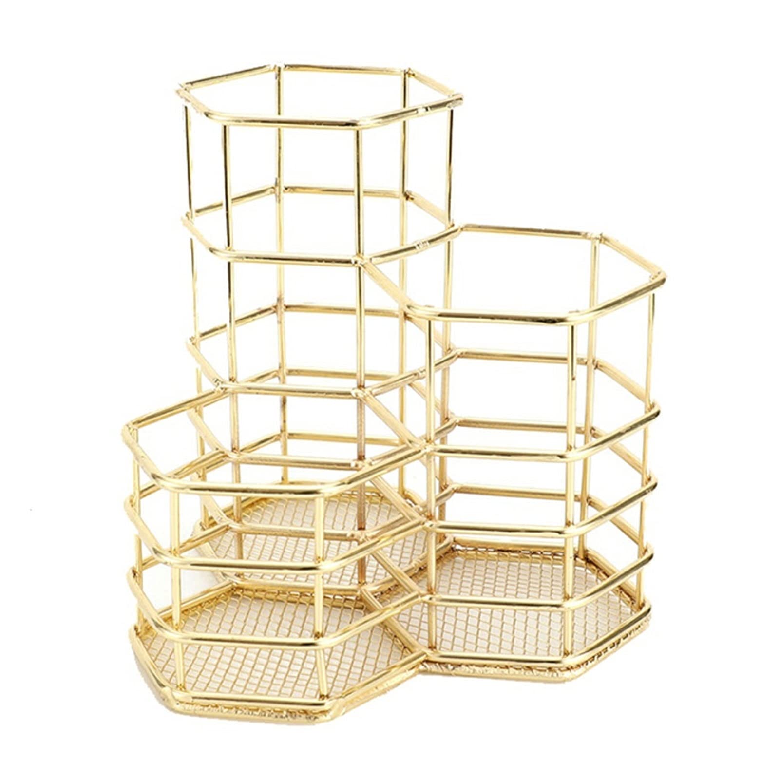 HDBCYUAZ Wrought Iron Dressing Table Storage Bucket Lipstick Eyebrow Pencil Box Brush Desktop Office(B)