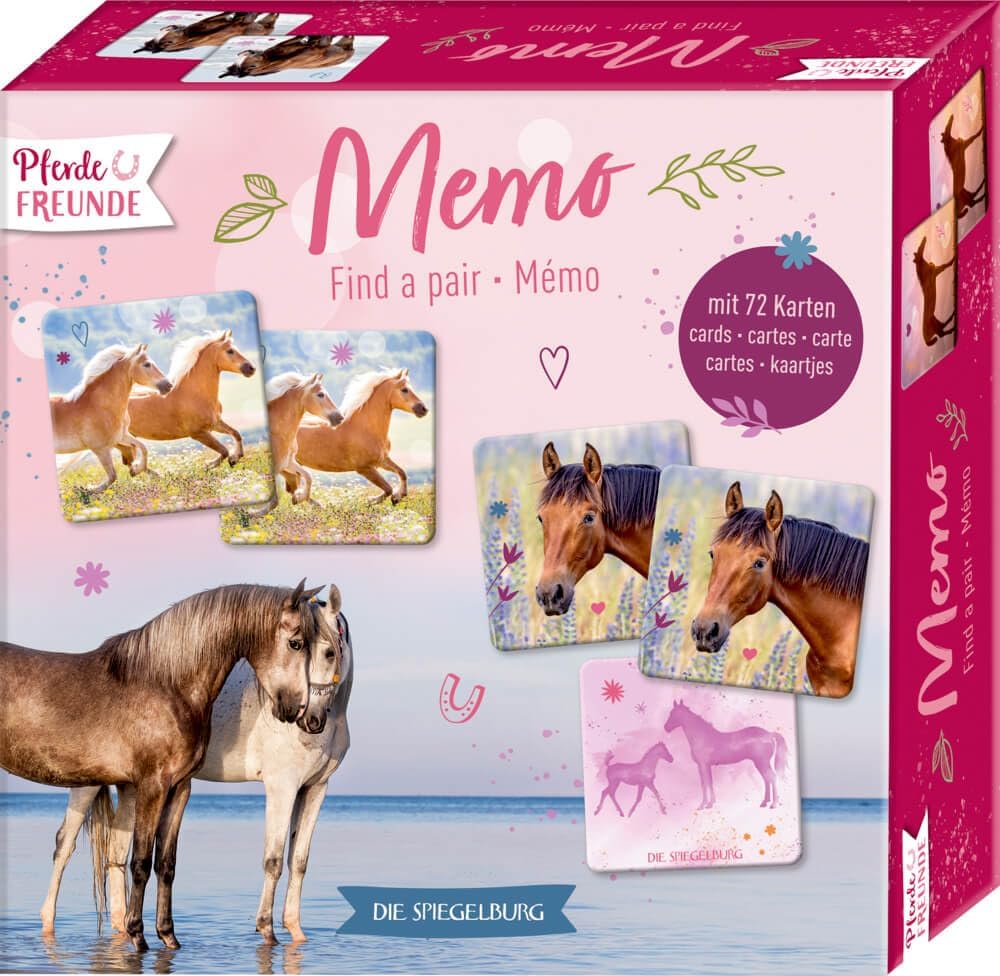 Die Spiegelburg - Memo - Pferdefreunde - 21623, Memory für Kinder, Pferde Mädchen Geschenk, 36 Bildpaare mit verschiedenen Pferdemotiven, Kartenspiel für Familie und Freunde