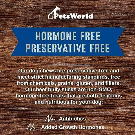 Miniatura 6 de PETSWORLD Palitos de carne de res de 12 pulgadas de grosor paquete de 6, totalmente naturales, pizzas de res, sin olor y de larga duración para