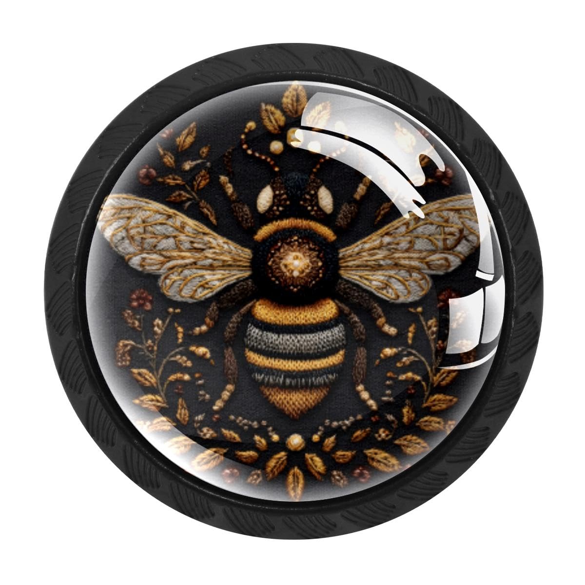 4 PCS Kitchen Cabinet Knobs, Embroidered Bee Drawer Knobs Dresser Handles