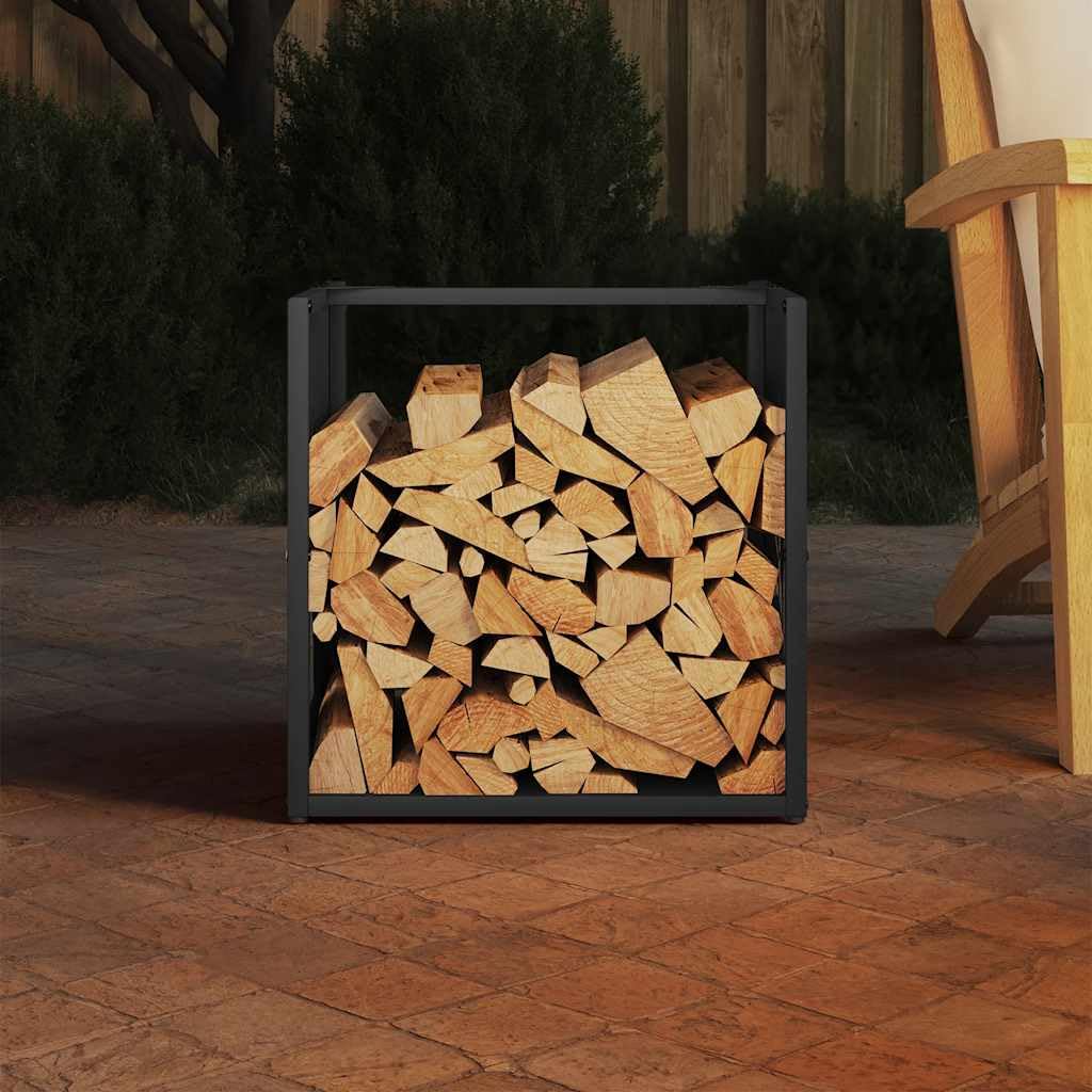 Estantería para leña negra 40 x 40 x 40 cm de acero laminado en frío, leña, estante de madera, soporte para leña para interior, salón, horno, terraza, almacenamiento ordenado y apilamiento en