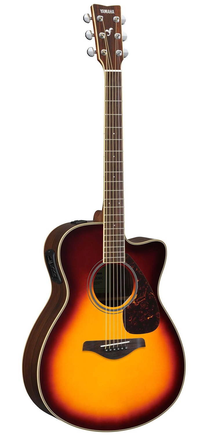 Yamaha FSX830C Small Body Solid Top Cutaway Acoustic-Electric Guitar, Rosewood Body, Concert, Brown Sunburst