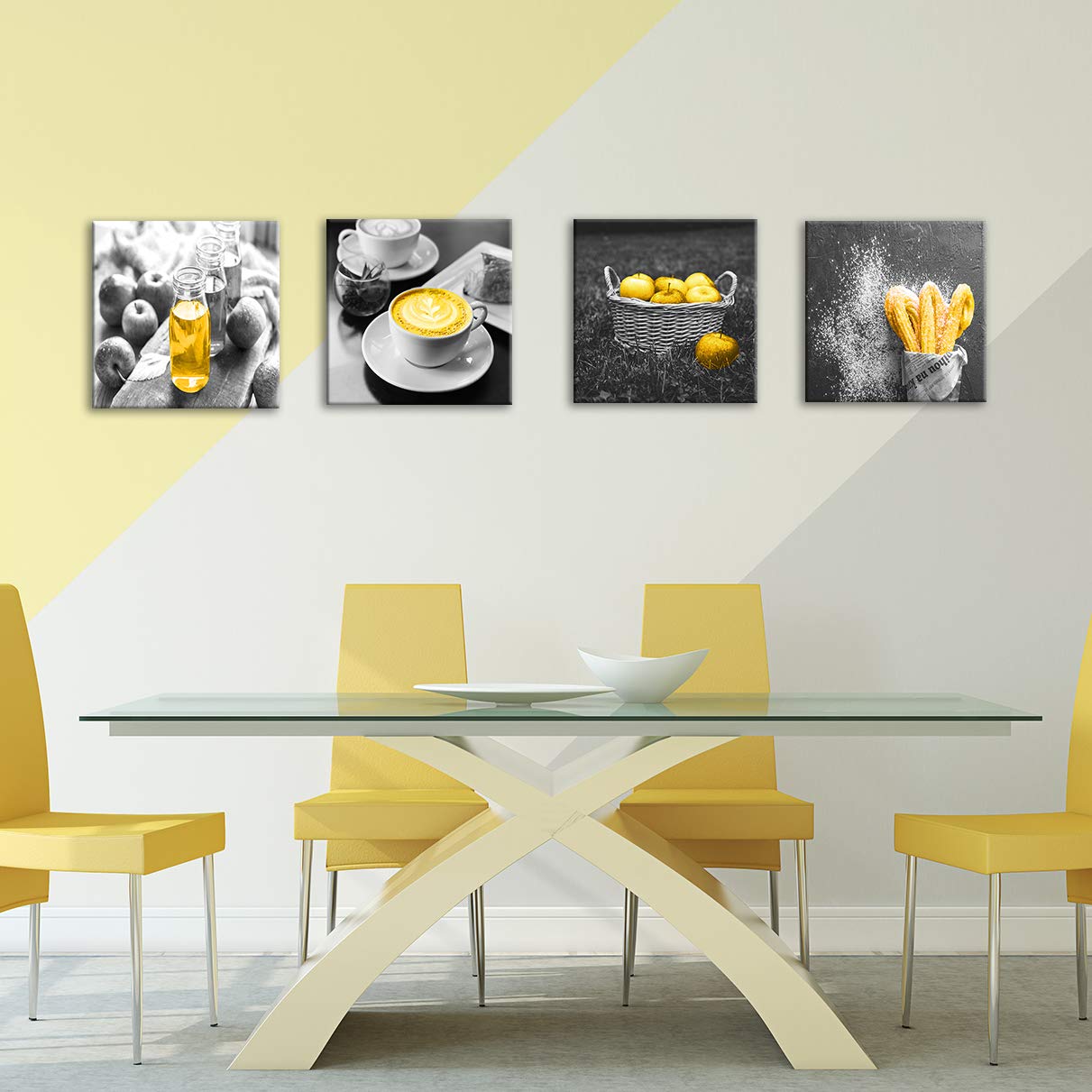 Oreichar Art Food Wall Art Black and White Coffee Bread Canvas Print Painting Yellow Picture for Cafe Dining Room Restaurant Kitchen Decoration (12