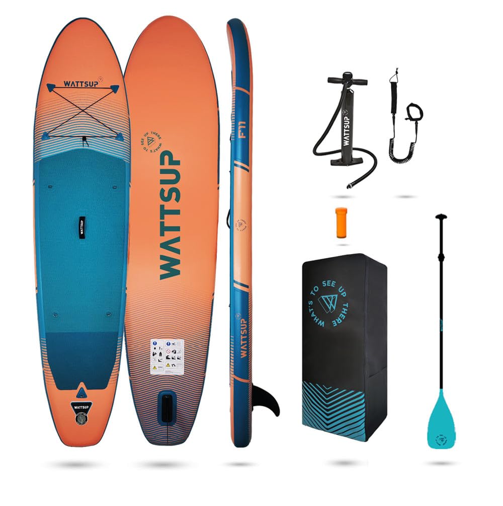 Wattsup - SUP Stand Up Paddle gonfiabile - Gamma First - Dropstitch - Pacchetto completo: Pagaia, Leash, Pompa, Borsa da trasporto