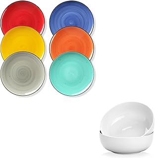 Yedio Large Pasta Serving Bowls Colorful Ceramic Dinner Plates Set of 6