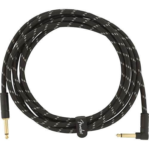 Fender Deluxe Series Instrument Cable, Guitar Cable, Guitar Accessories, Straight/Angle, Black Tweed, 10ft