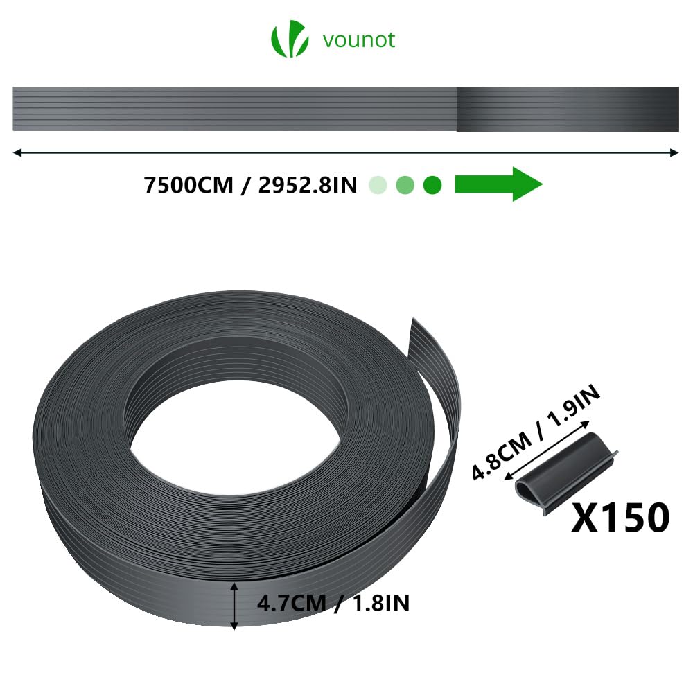VOUNOT Pasek prywatności do podwójnej siatki 300 m x 4,7 cm, ogrodzenie z PVC z 600 klipsami, szare
