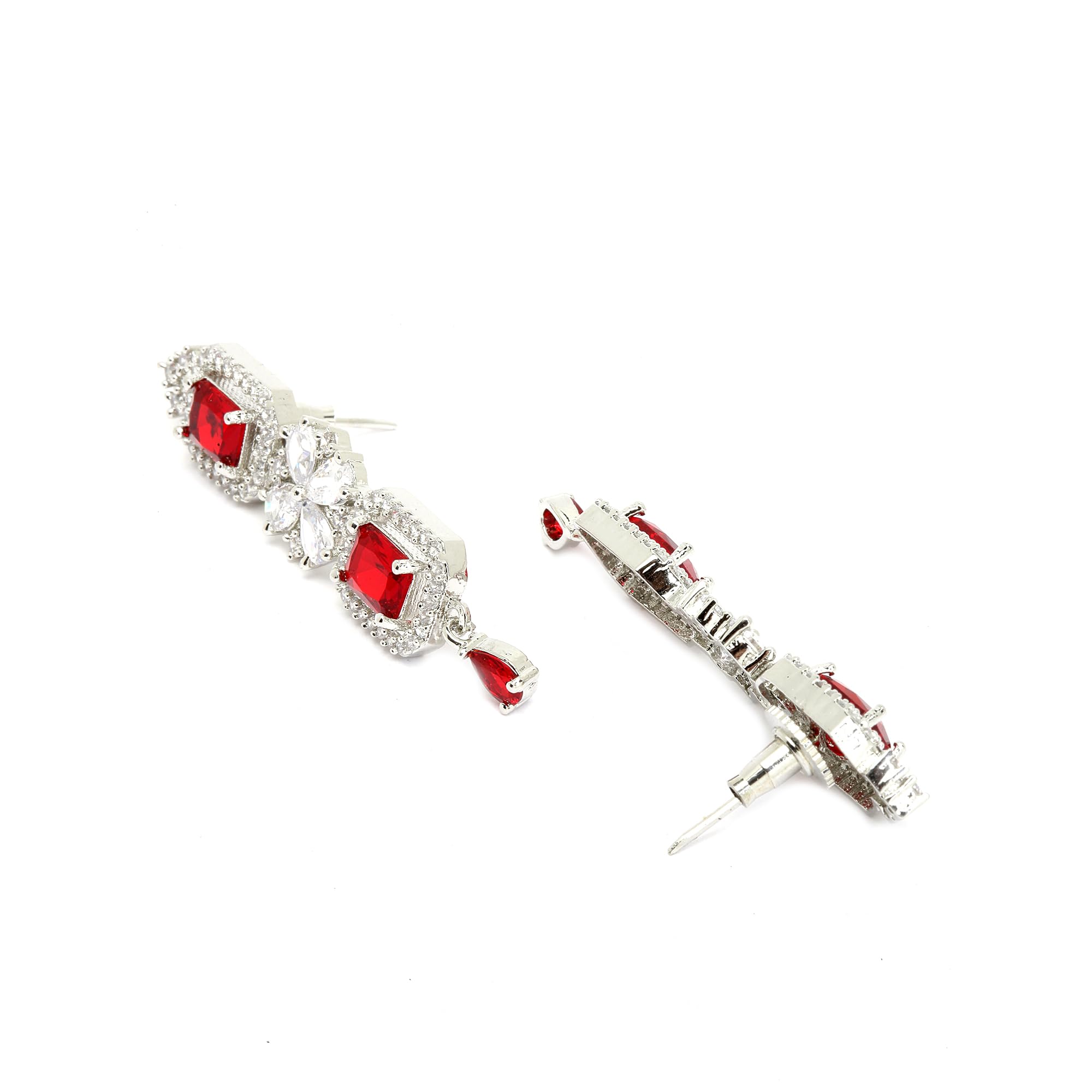 Rhodium-Plated American Diamond Necklace and Earrings Set