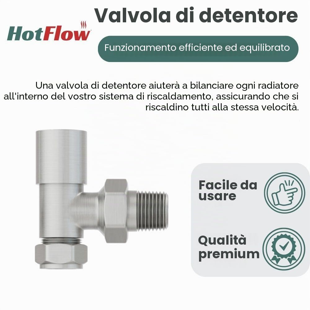 Valvola termostatica per termosifone TRV moderna ad angolo in nichel satinato (coppia) Include corpo TRV ad angolo e un blocco di sicurezza per un controllo rapido e facile della
