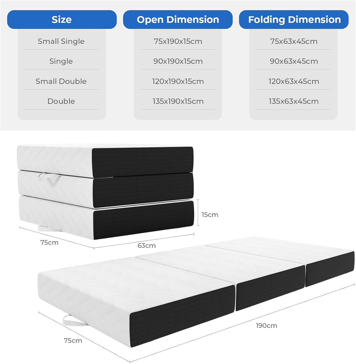 Vesgantti Folding Mattress Single Size, 15CM Gel Memory Foam Foldable Mattress Tri-fold for Travel, Camping, Guest Bed - 100-Night Trial, CertiPUR-US Certified image 3