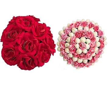GuruEmbellish Artificial flower Bun Juda Maker Flower Gajra Hair Accessories For Women and Girls Multi Color (Pack-02)