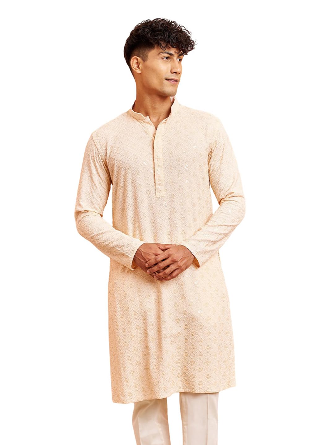 vastramay Men's Rayon Kurta I Schiffily Embroidered Knee Length Kurta I Traditions Festive Wedding | Perfect for Navratri-picture-10