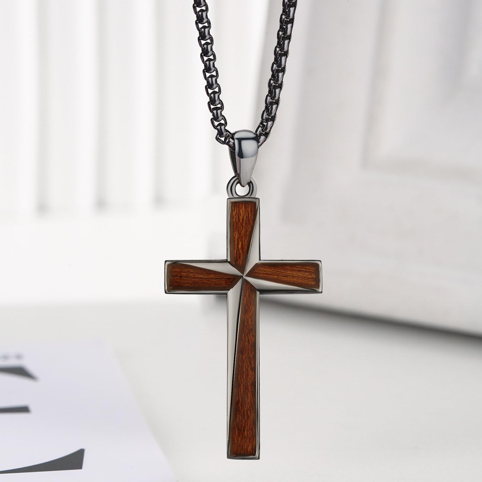 REDSUN Collana in argento Sterling S925 con ciondolo a forma di croce in ebano, amuleto protettivo, gioiello per uomini e donne, catena in acciaio inox da 56 cm + 5 cm, 40*24mm, Argento sterling