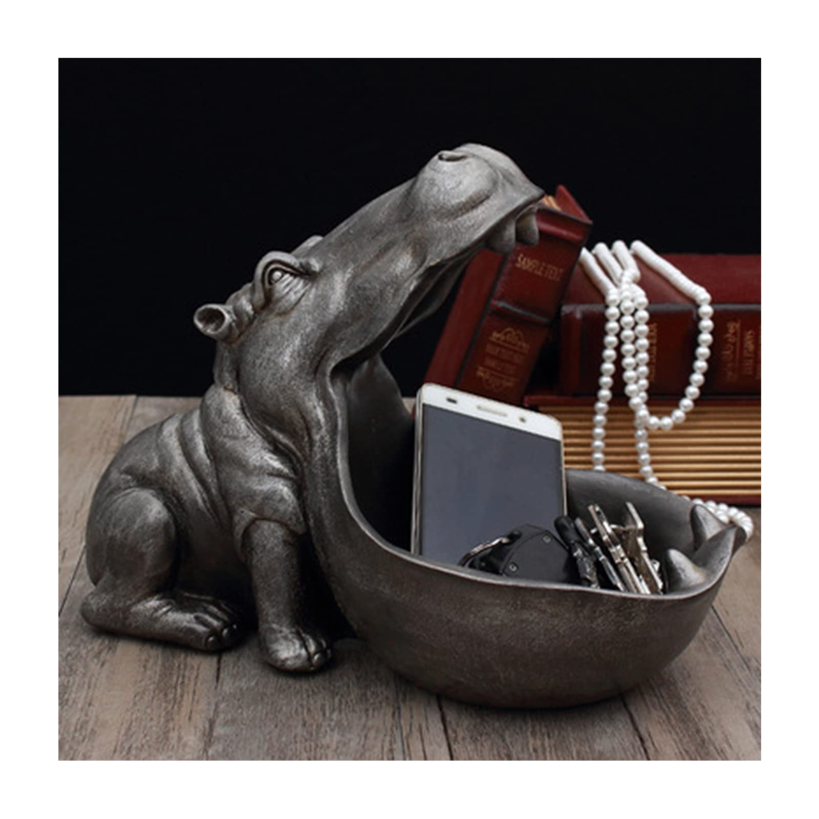 CHUANGRUN Key Bowl for Entryway Table, Resin Hippopotamus Sculpture Jewelry Valet Tray, Desktop Storage Organizer for Keys Phone Wallet Coin Jewelry Storage