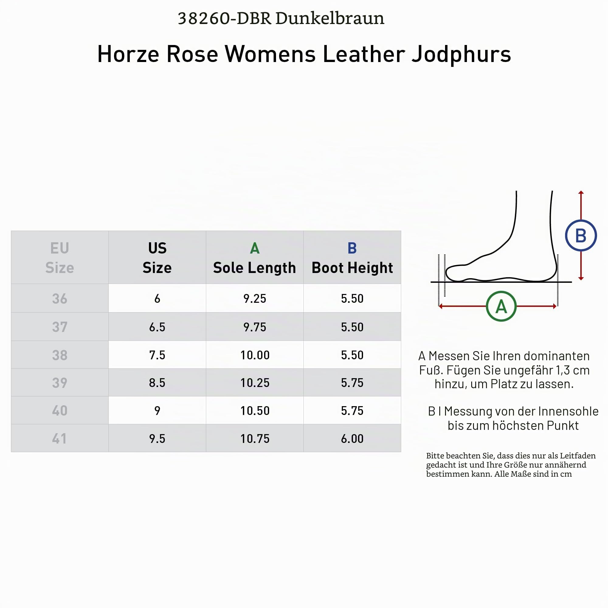 HORZE Rose Reitstiefeletten aus Leder mit Reißverschluss, Braun, 38