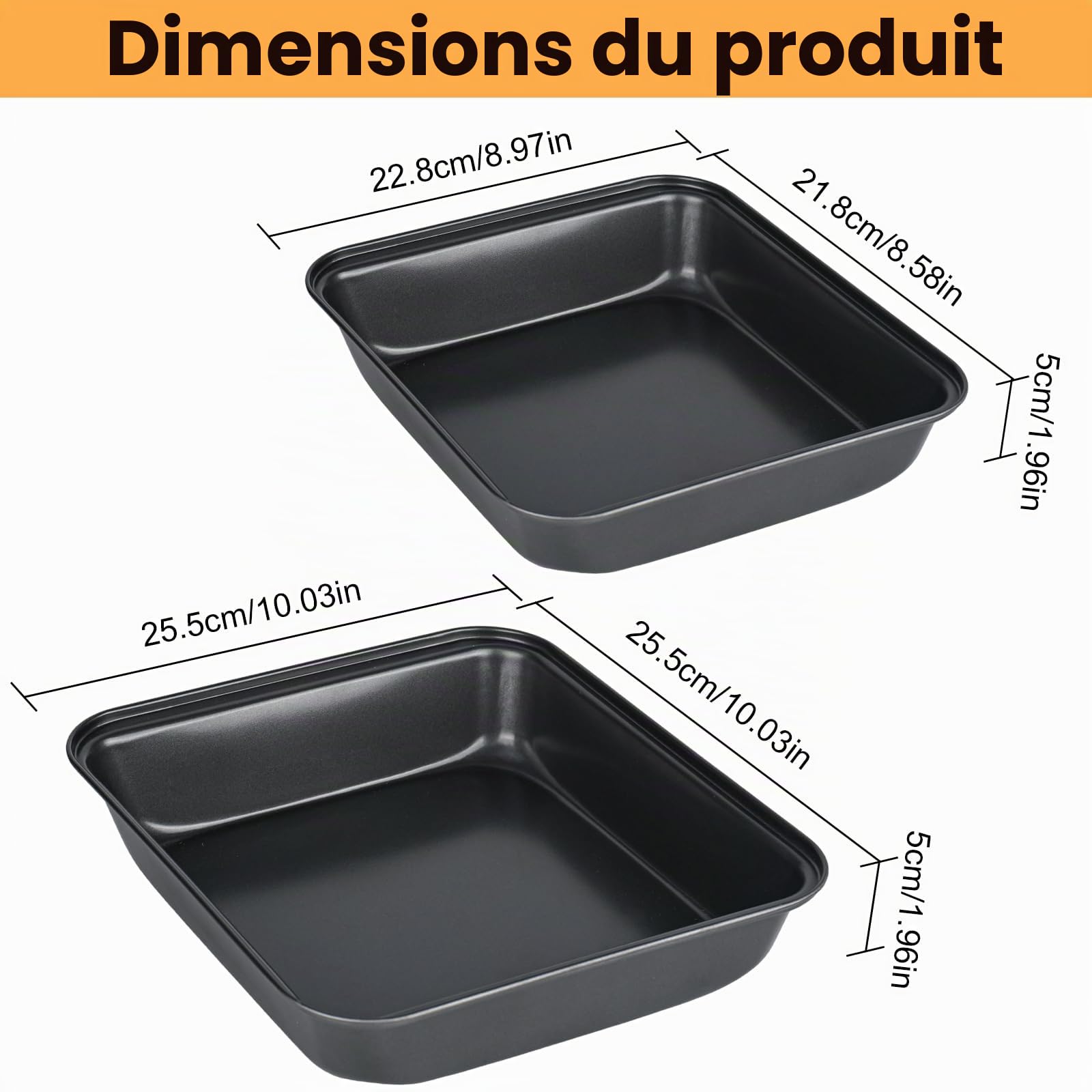 Lot de 2 plats à gratin carrés, carrés, en acier inoxydable, avec revêtement antiadhésif, peuvent également être utilisés comme plat à lasagnes, rôtissoire ou plaque à gâteau, facile à nettoyer