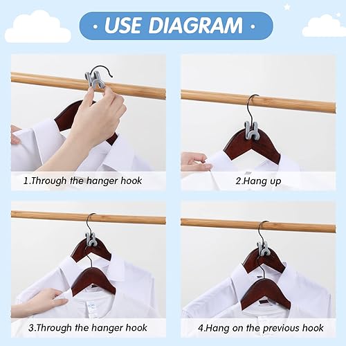 Miniatura 10 de 100 ganchos de plástico para colgar ropa en cascada, ganchos extensores para ahorrar espacio, clips extensores resistentes para armario, terciopelo