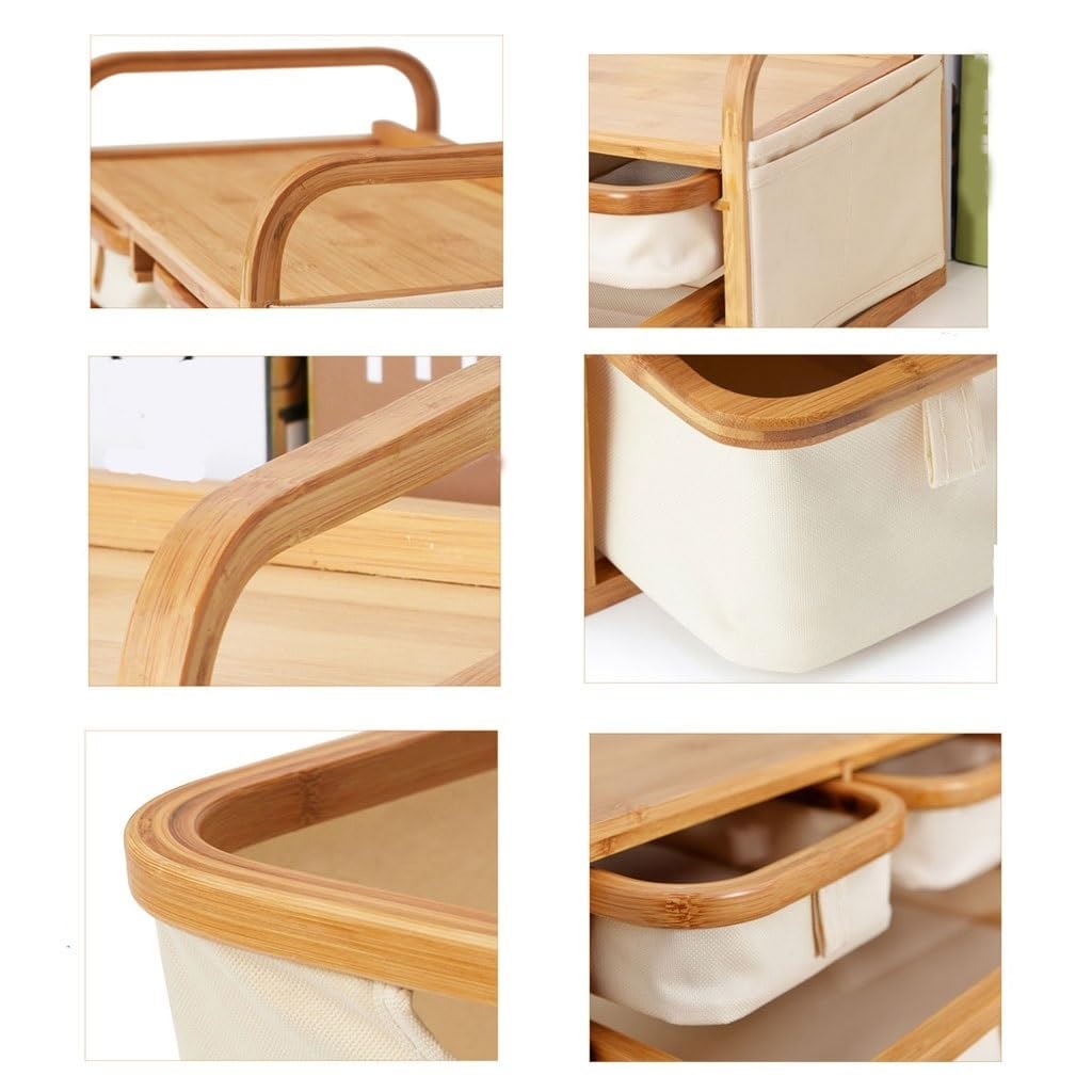 Organisateur de Stockage de Maquillage Support de rangement en bambou for cosmétiques de bureau, boîte de rangement en tissu, coiffeuse, support de rangement multicouche avec tiroirs Organisateur de M