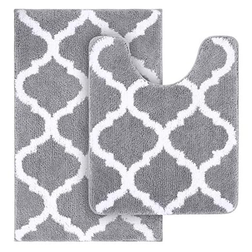 Olanly Bathroom Rugs Set 2 Piece Microfiber Bath Shower Mat and U-Shaped Toilet Rug, Machine Wash Dry, Non Slip Absorbent Shaggy Bath Rug for Tub, Shower and Bath Room (20" x 32"+20" x 24", Grey)