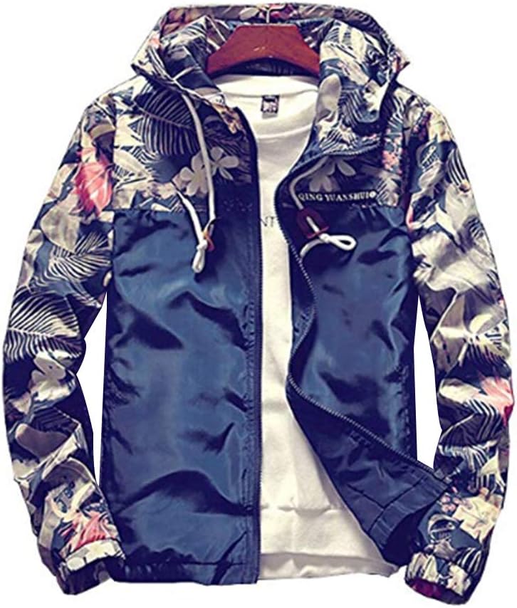 MOMTUESDAYS2 Floral Bomber Jacket Men Hip Hop Slim Fit Flowers Bomber Jacket Coat Men's Hooded Jackets Plus Size (XL, Color 3)