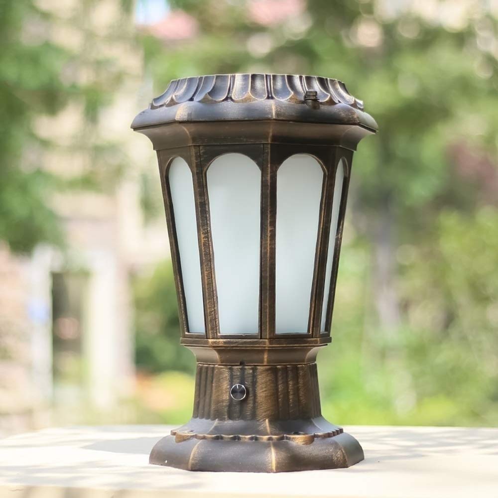 Faro A Colonna Solare Vintage per Esterni, Impermeabile, per Uso Domestico, Luce Stradale, Luce per Porta, Lampada da Terra in Alluminio E Vetro, Luci per Portico E