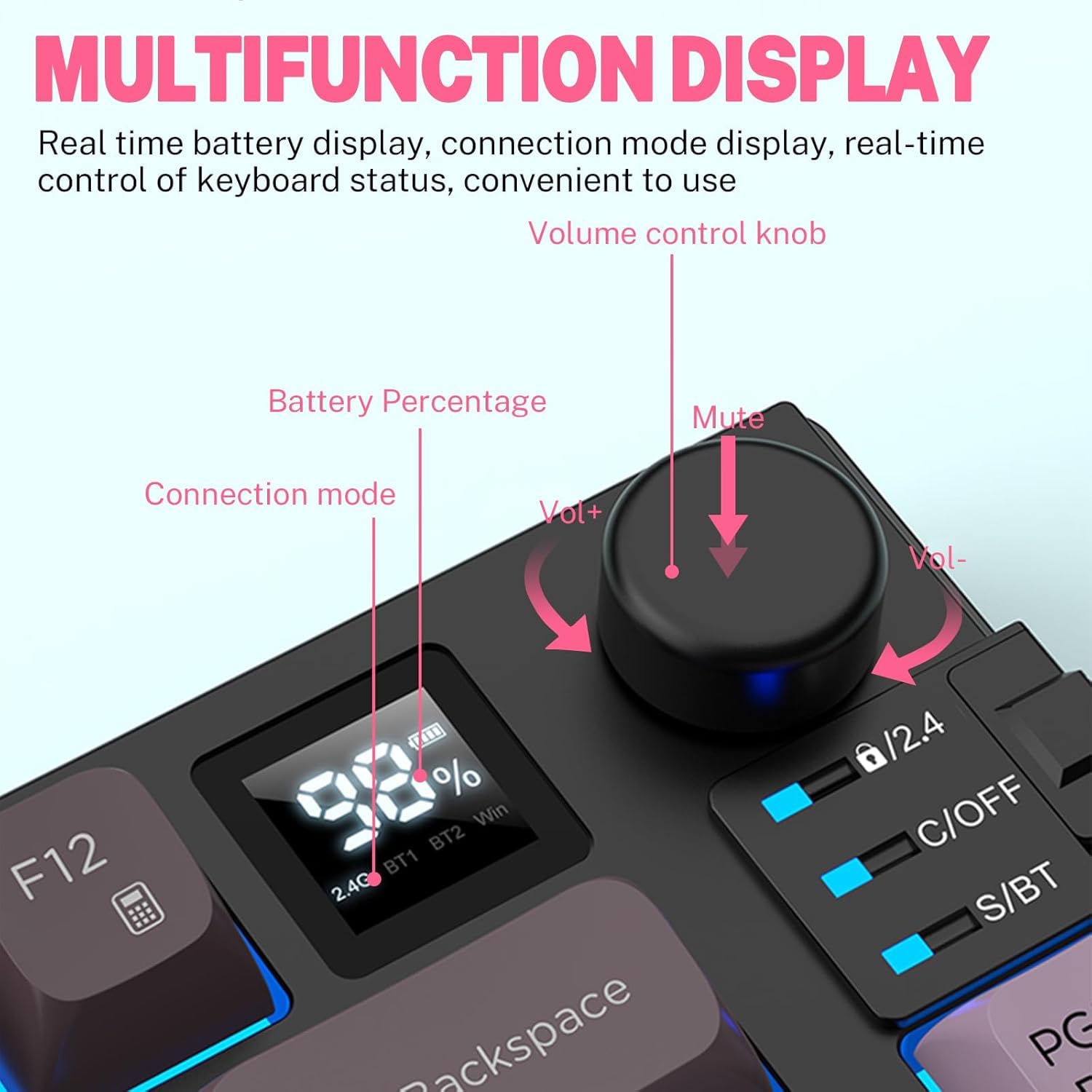 Juego de teclado y mouse inalámbricos para juegos, teclado mecánico + ratones 3D de 1600 DPI, batería de 2000 mAh, teclado retroiluminado RGB con 80 teclas, teclado para computadora o portátil (rosa