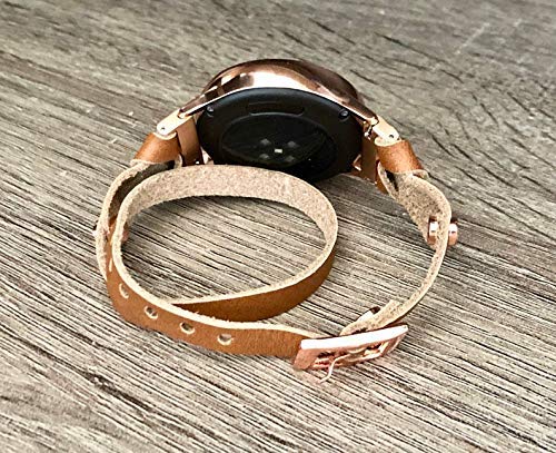 Miniatura 5 de Light Brown Leather Rose Gold Jewelry Band for Samsung Galaxy Watch 42mm Handmade Double Tour Wrap Thin Strap Bracelet Women Fashion Adjustable Size
