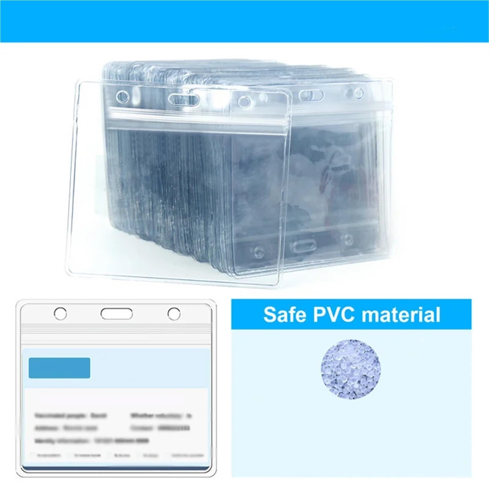 Ausweishalter, ultratransparent, PVC, wasserdicht, für Büro, Business, Ausstellung, Anmeldeinformationen, Namensschild, Ausweishalter für Studenten, Bankkarten (horizontal 021), 100 Stück