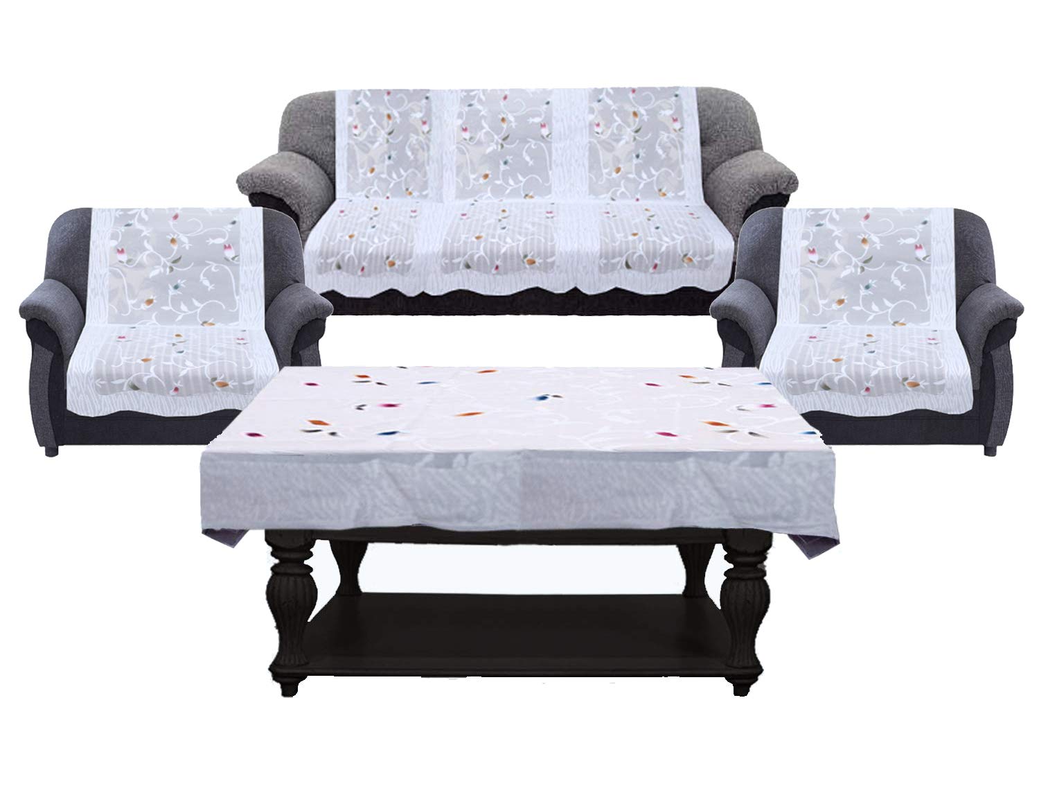 Kuber Industries Leaf Cotton 7 Piece 5 Seater Sofa Cover with Center Table Cover (White) - CTKTC022280 (B07XTJR2PG) Amazon Price History, Amazon Price Tracker