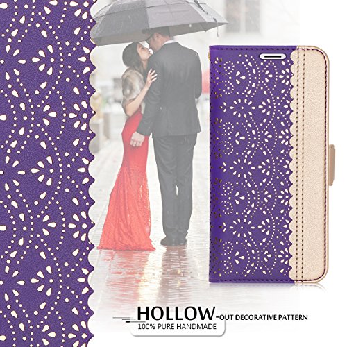 Homelove WWW iPhone XR Wallet Case, [Luxurious Romantic Carved Flower] Leather Wallet Case with [Inside Makeup Mirror] and [Kickstand Feature] for Apple iPhone XR Case (2018) Purple - Thumbnail 3