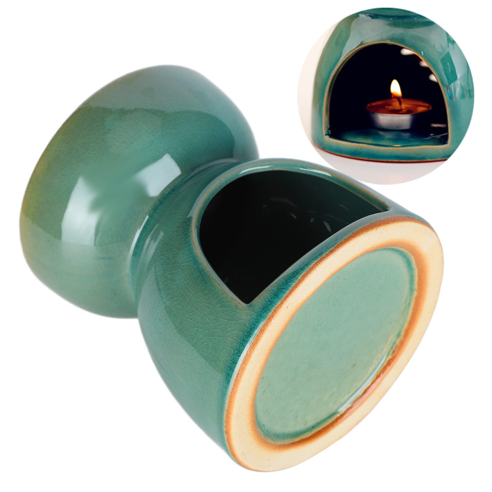 Zyyini Ceramiczny palnik olejków eterycznych, dyfuzor zapachowy aromaterapia aromaterapia wosk zapachowy palnik topiący, do domu sypialni oczyszczania powietrza, akcesoria do medytacji spa jogi (niebieski zielony 11 x 9 cm)