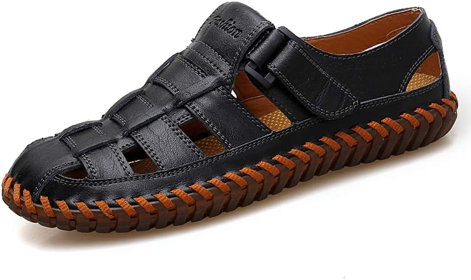 Mens Sport Sandals Breathable Outdoor Fisherman Shoes Adjustable Closed Toe Summer Leather Loafters
