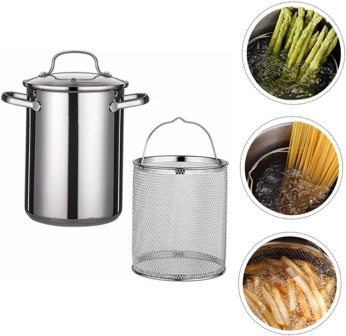 Stainless Steel Deep Fryer Pan with Frying Basket Heat Conductive Household Frying Pot for Gas Electric and Flame Stoves Capacity for Whole Chicken Stewing Kitchen Cookware