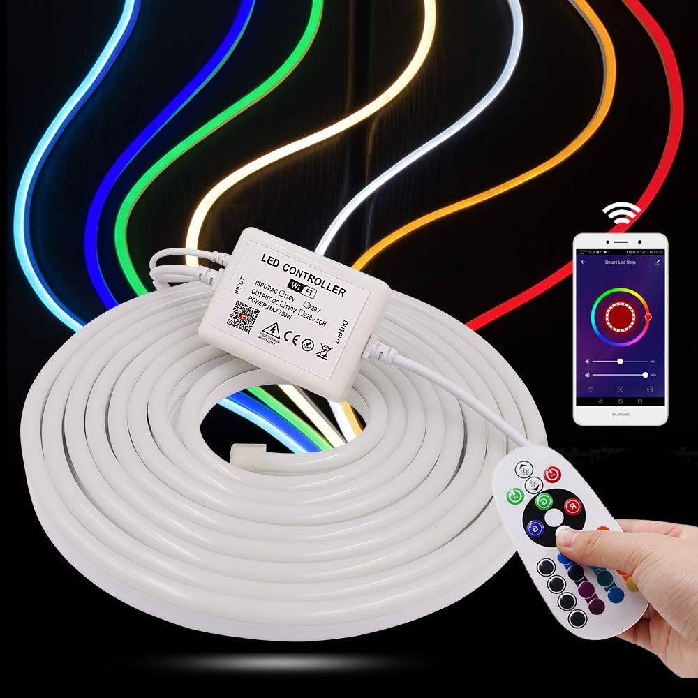 XUNATA 20m Luz de Neón WiFi RGB con Control Remoto, 220 V Impermeable y Tira de LED Flexible, Sincronización de Música, Control de Aplicaciones
