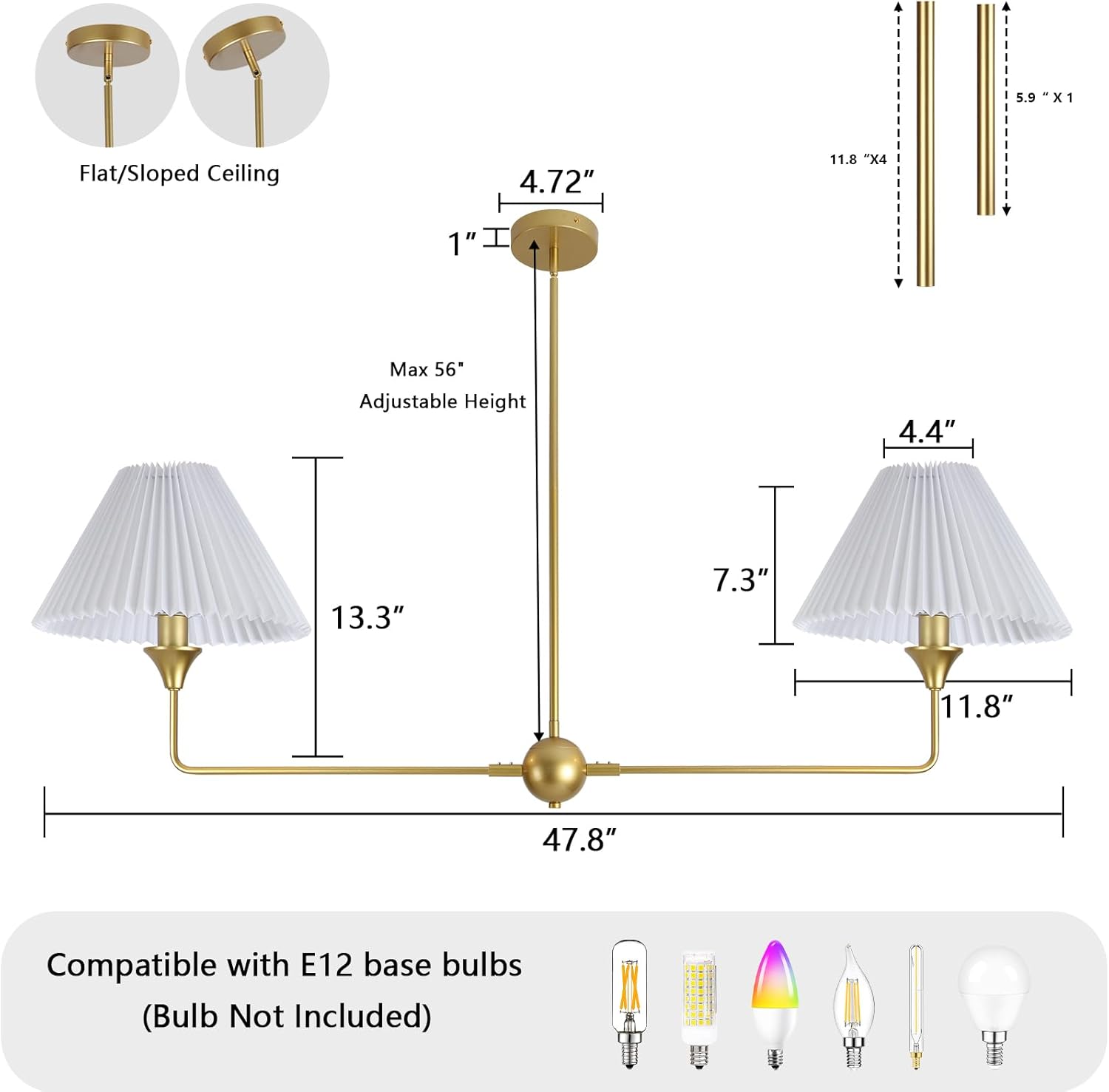 HuisMier Gold Linear Chandelier for Dining Room, 2-Light Modern Linear Kitchen Island Lighting with Off-White Fabric Shade, Farmhouse Pendant Light Fixture for Dining Room Bedroom Living Room