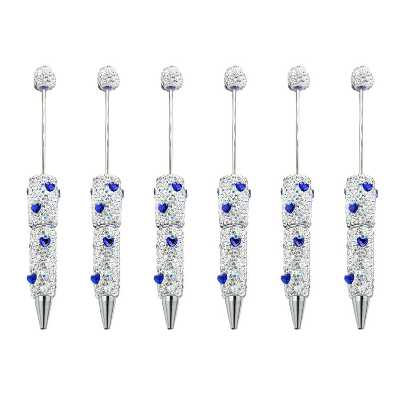 Xjdzineq 6pcs Glittering Beadable Pen Ballpoint Black Inks 1.0mm Smooth Writing Rhinestones Fancy School Supplies Glittering Ballpoint