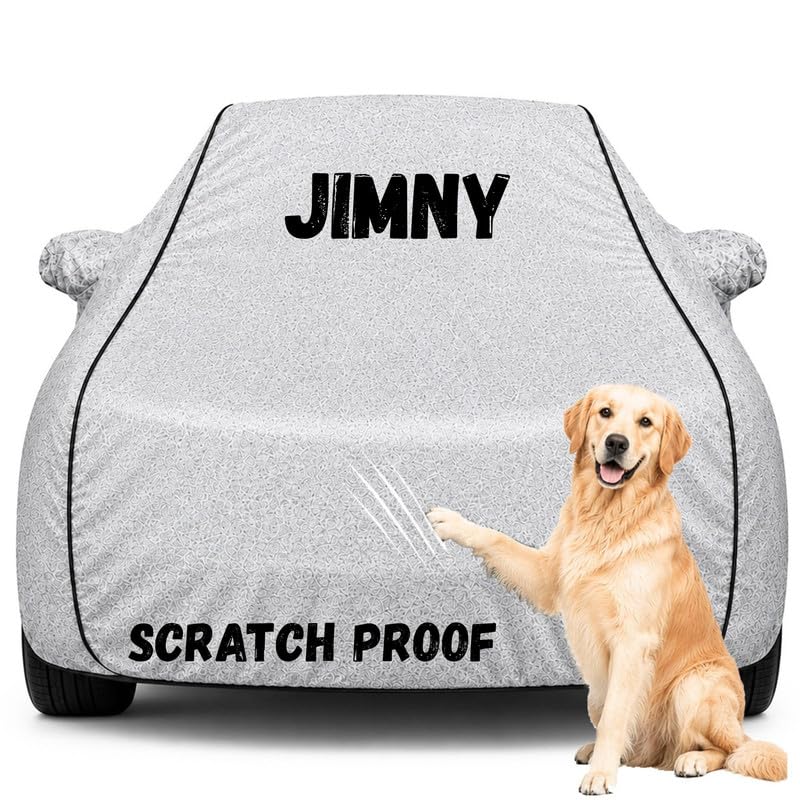 Image of Pure Fabric Silver 100% Waterproof Jimny Car Cover | Polyester Car Body Cover for Rain & Sun | UV Protection, Dustproof, Scratch Resistant, Windproof, Heat Resistant, Custom Fit