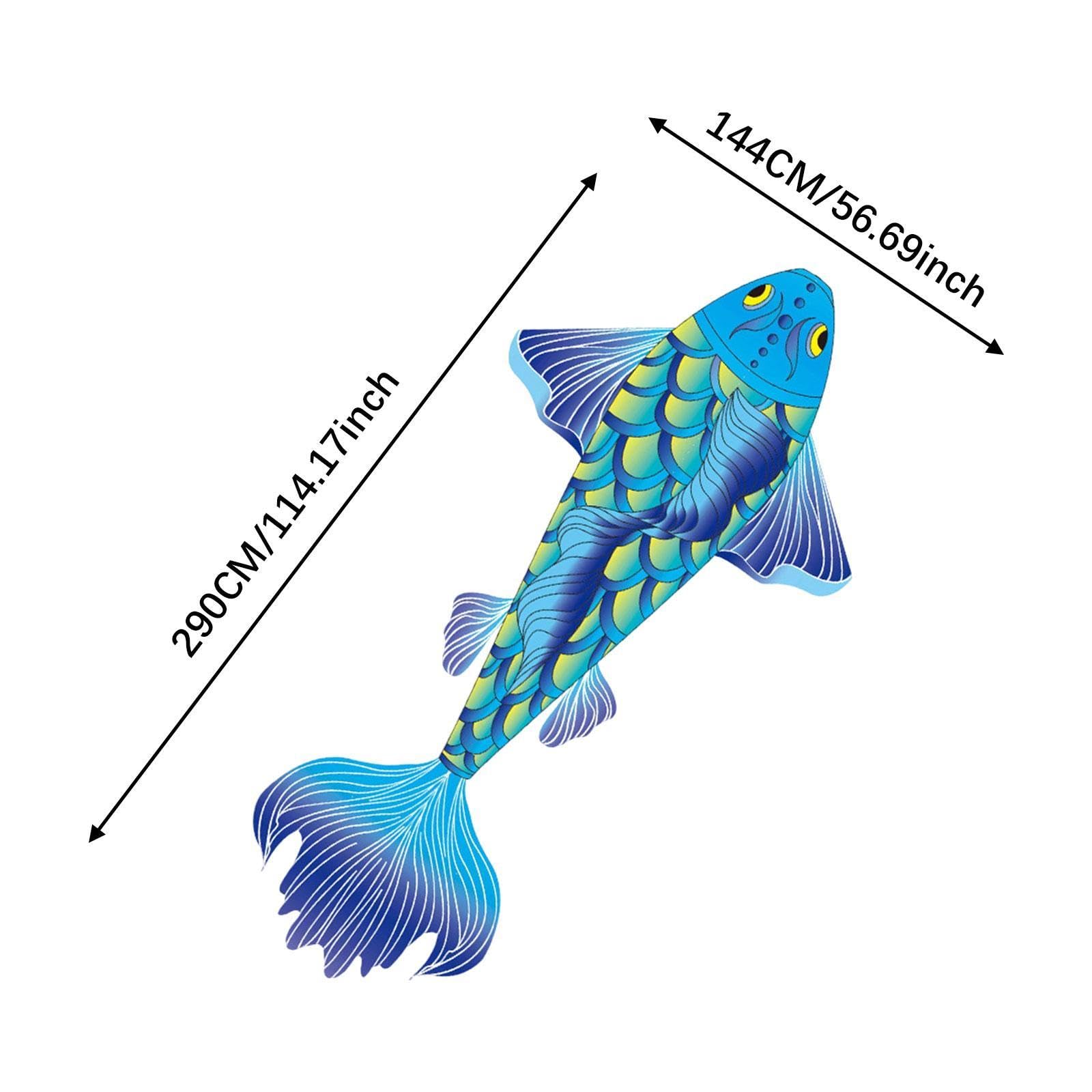TISHITA Koi Drachen Beeindruckender Fischdrachen Kreativer Karpfen Outdoor Flugdrachen Spielzeug Aus Polyester für Geschenk Strandausflug Und Kinderfreizeit, Blau