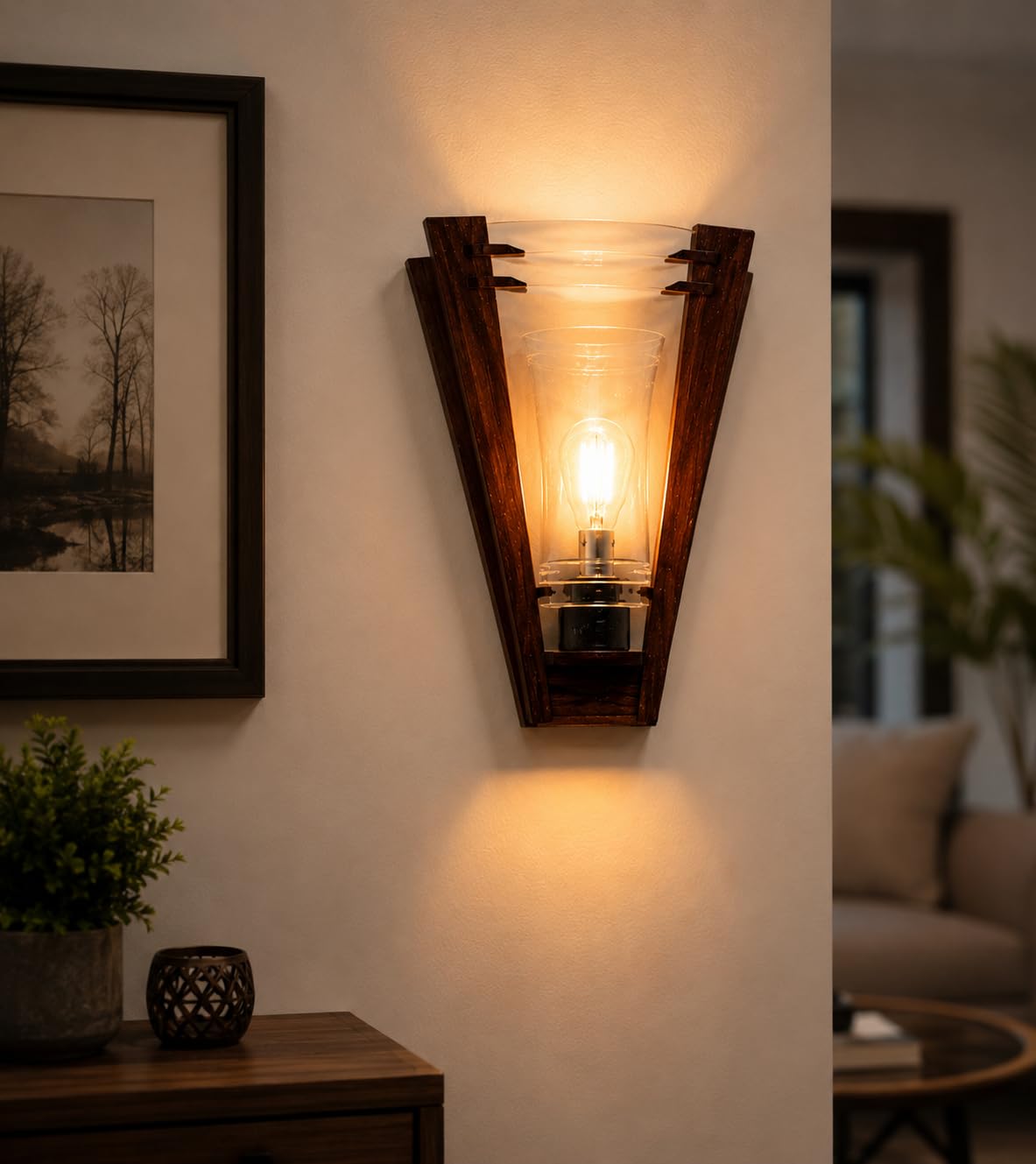 WHITERAY Wooden Wall Light Lamp Half Round Shape (Bulb is not Included)-image-1