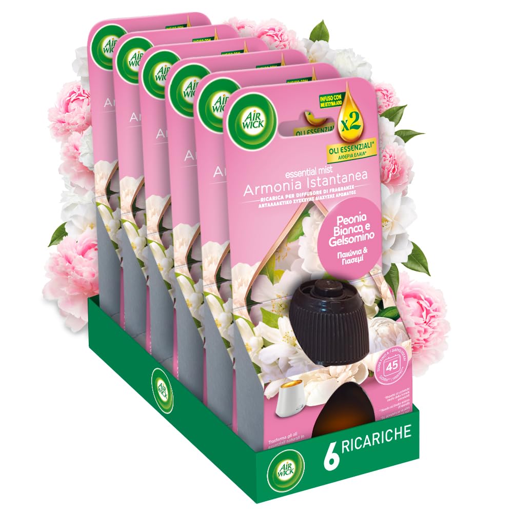 Air Wick Essential Mist Recharge Jasmin & Pivoine 20 Ml – Lot De 3, Parfum Aux Huiles Essentielles