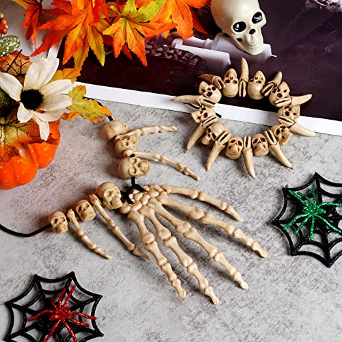 4 Pieces Halloween Skull Necklace Skeleton Necklace for Women Men Halloween Skull Skeleton Hand Bone Necklaces Head Bone Bracelet Bone Bracelet for Party Costume Accessories4