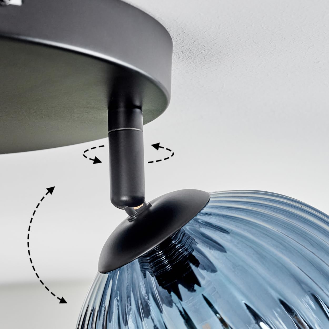 HOFSTEIN Deckenleuchte Chehalis, 3-flammige Deckenlampe aus Metall/Riffelglas in Schwarz/Blau/Grün/Kupfer, verstellbare Leuchte Retro-Design (Schirme Ø 15 cm), G9, Esszimmer, Wohnzimmer, Schlafzimmer