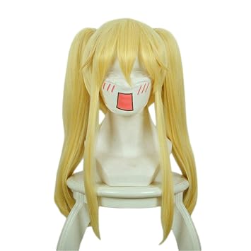 Xingwang Queen Anime Long Straight Blonde Yellow Cosplay Wig Clip on Two Ponytails Women Party Wigs