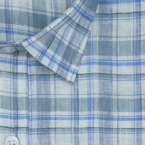 Image of GHPC Cotton Linen Plaid Checks Full Sleeves Regular Fit Formal Shirt for Men