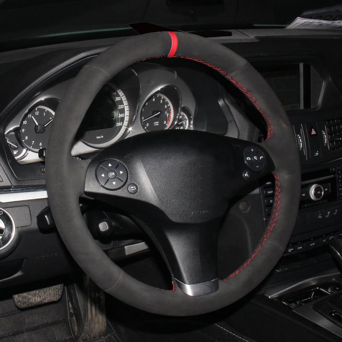 Loncky Genuine Leather Auto Custom Steering Wheel Covers for Mercedes Benz C300 C350 / Mercedes Benz E550 / Mercedes Benz GLK 350 / Mercedes Benz SLK300 / Mercedes Benz SL550L Accessories (1)