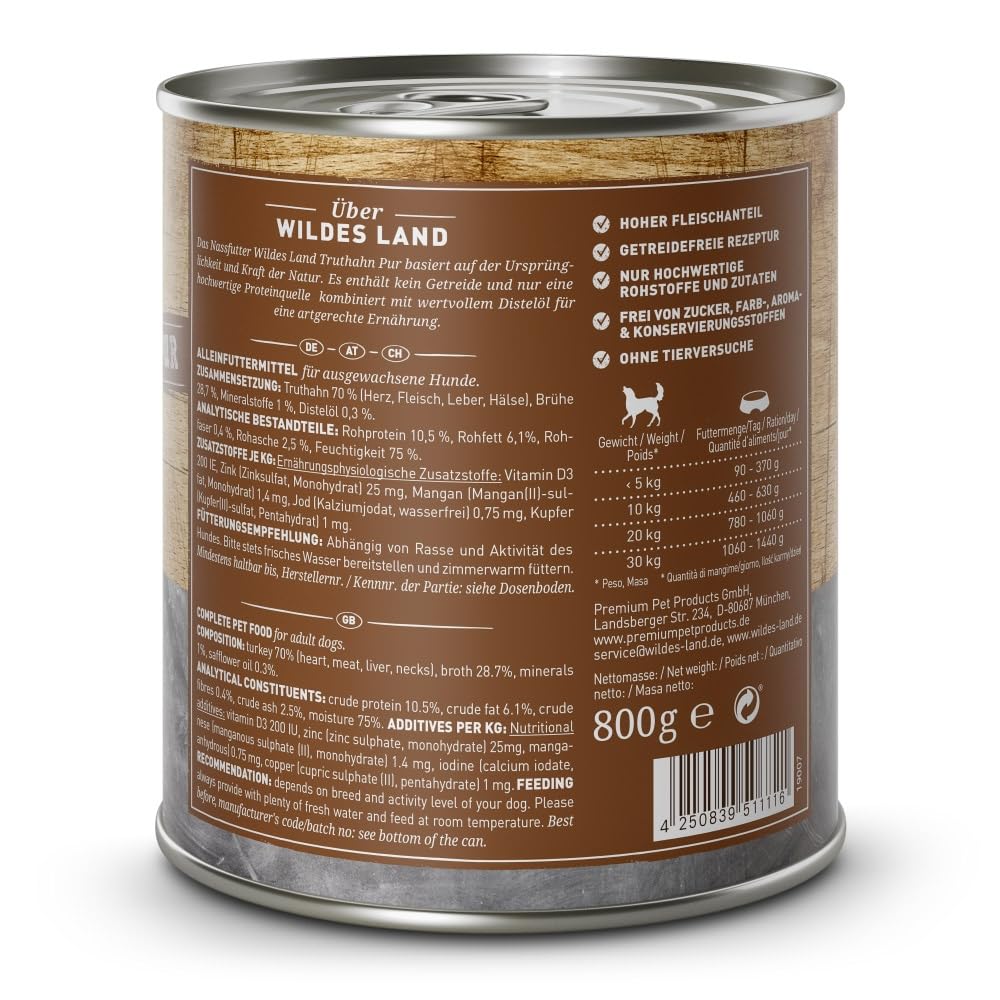 Wildes Land Comida Humeda de Perro Sabor Pavo 6x800 Gr