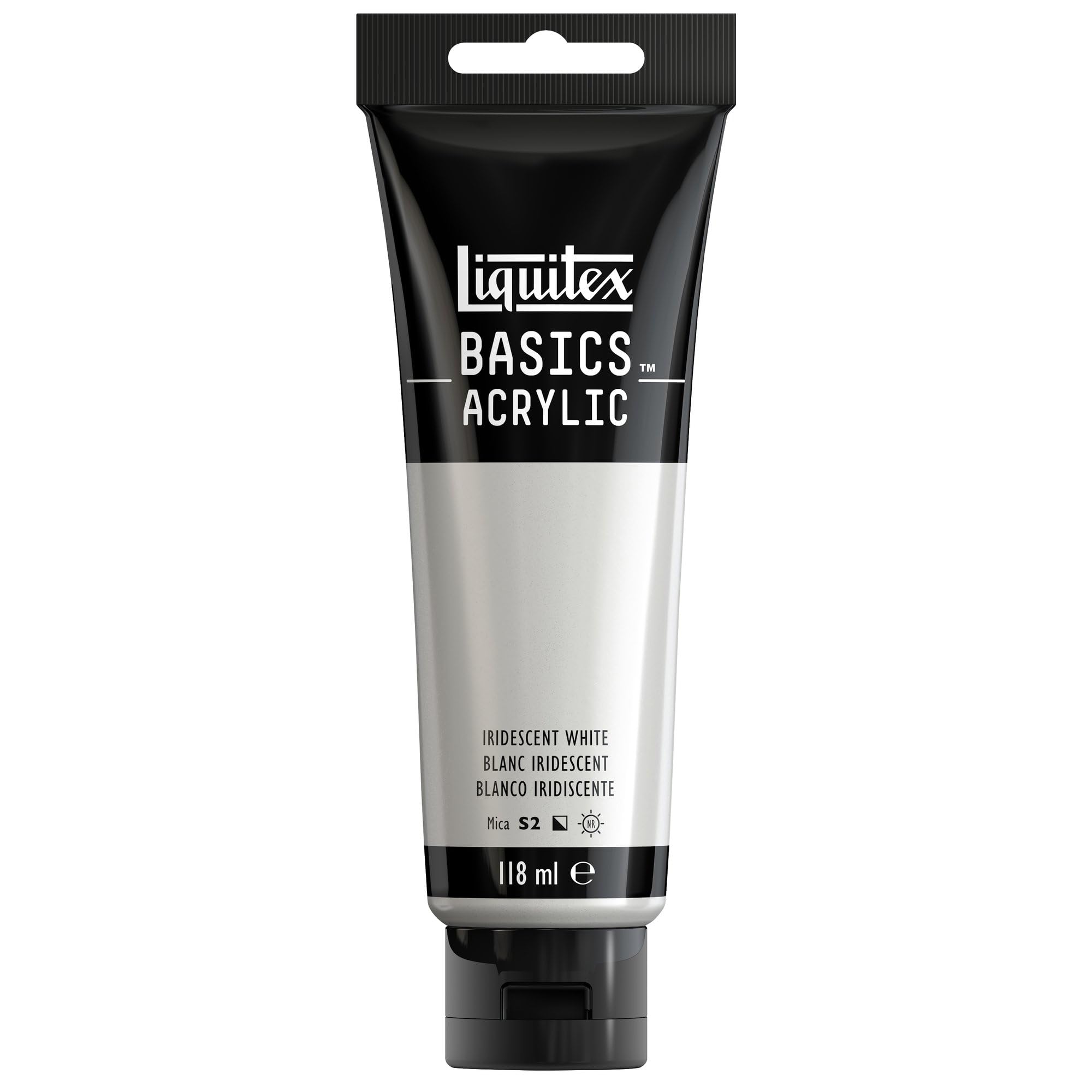 Liquitex 8870075 Basics Acrylfarbe Irisierendes Weiß – 118ml Tube, lichtecht, mittlere Viskosität, seidenglänzend, monopigmentiert, Archivqualität