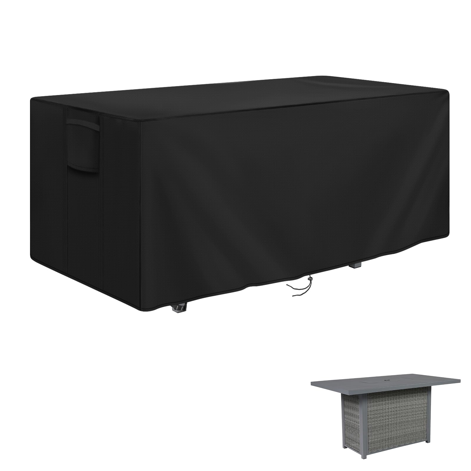 Zuppypaw Fire Pit Cover Rectangular, Waterproof Fire Pit Table Cover with Air Vent, 420D Heavy Duty Garden Fireplace Covers for Outdoor Firepits, Patio Tables, 112x60x63cm, Black