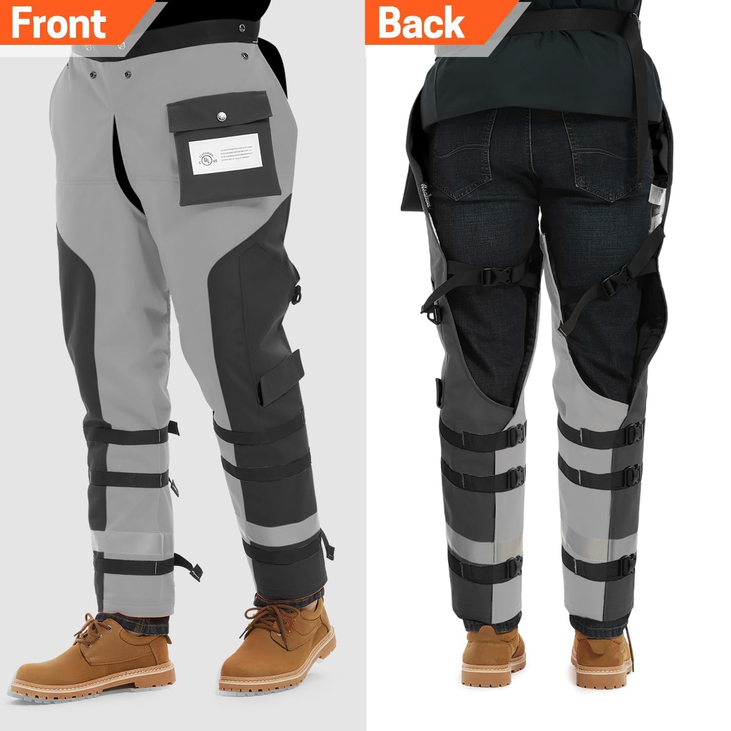 Pantalones de Motosierra de 8 Capas para Motosierra UL Clase A, Estilo Delantal, Negro Gris, M