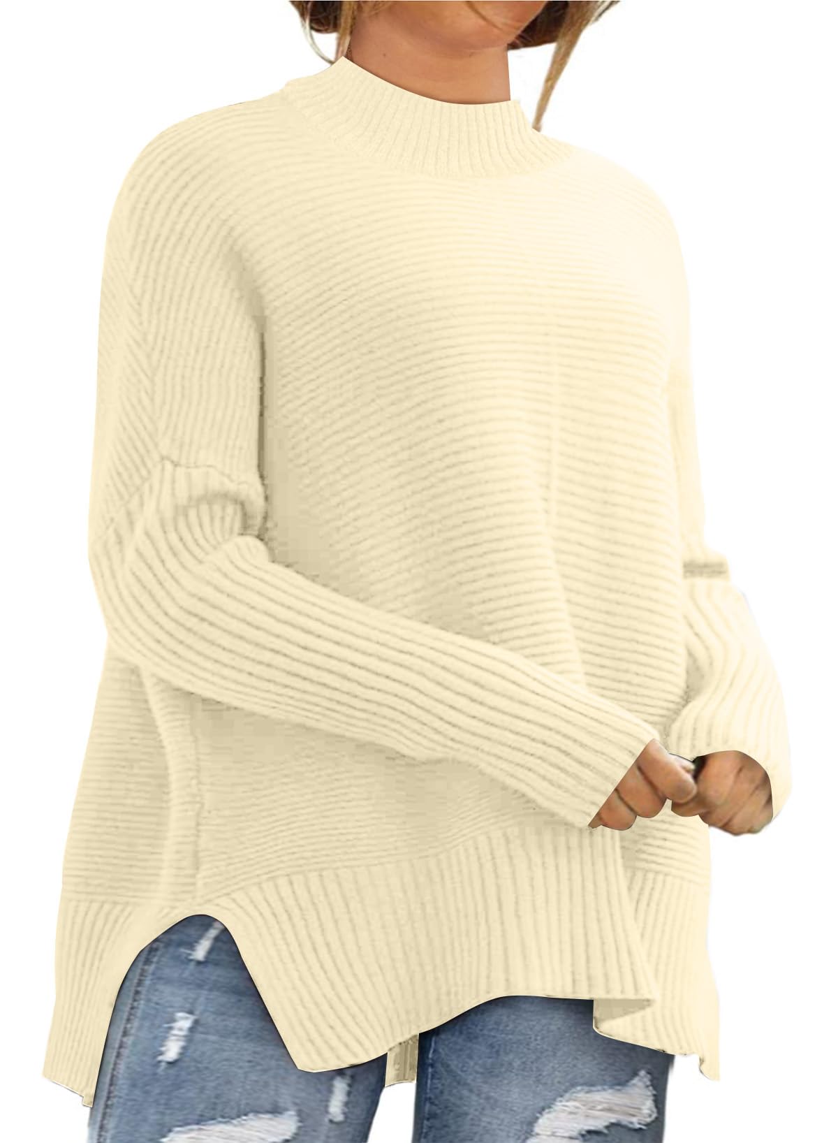 Eytino Womens Plus Size Sweaters Long Sleeve Crew Neck Split Hem Casual Oversized Ribbed Knit Tunic Pullover Tops(1X-5X)